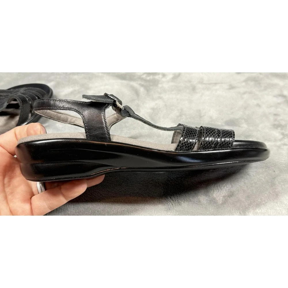 SAS Sandals Womens Size 7 Black Tripad Comfort Slingback Wedge Strappy‎ Leather